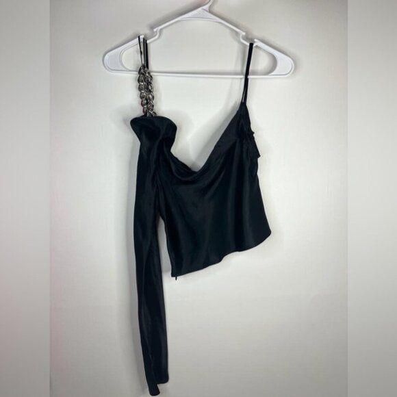 NWT ZARA Satin Crop Top One Shoulder Asymmetric Chain‎ Strap 4661/406/800 Sz XS - Picture 5 of 14